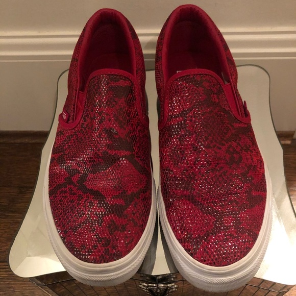 Vans Red Print Slip on Sneakers Size 7.5